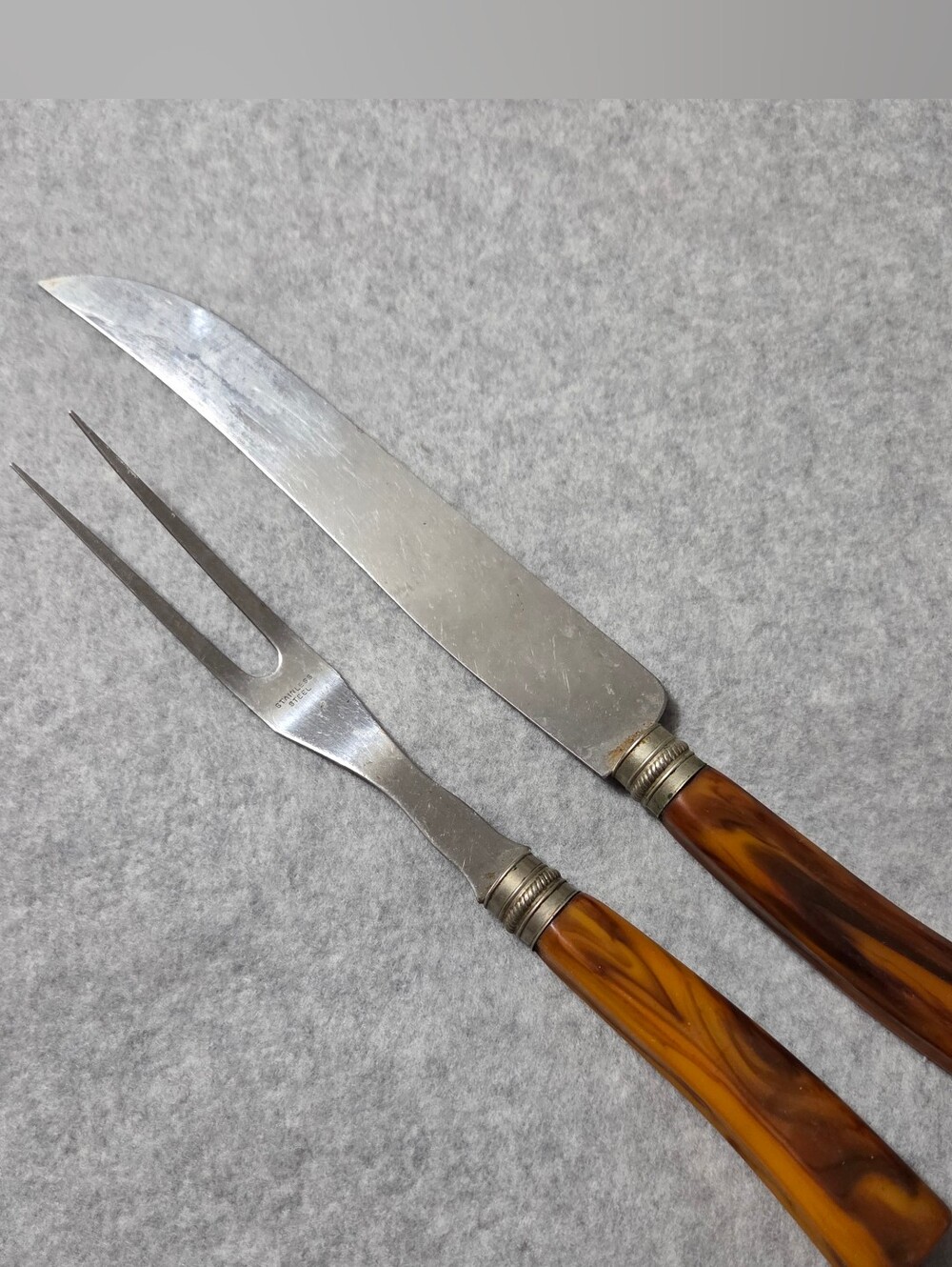Vintage Carving Knife Fork Set Bakelite Handles WARWICK Sheffield England MCM